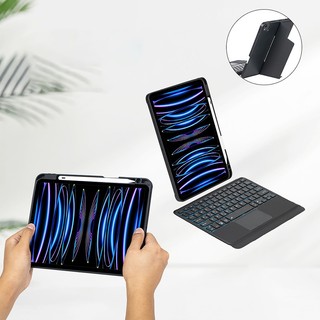 iKey Magnetic Split Detachable Wireless Bluetooth LED Backlit Backlight Touchpad Keyboard Leather Case Compatible For iPad Pro 11 12.9 Mini 6 Air 4 Air 5 10th gen 10.9 9th 8th 7th gen 10.2 Air 3 10.5 inch With Pencil Slot Holder Vertical Protection Cover