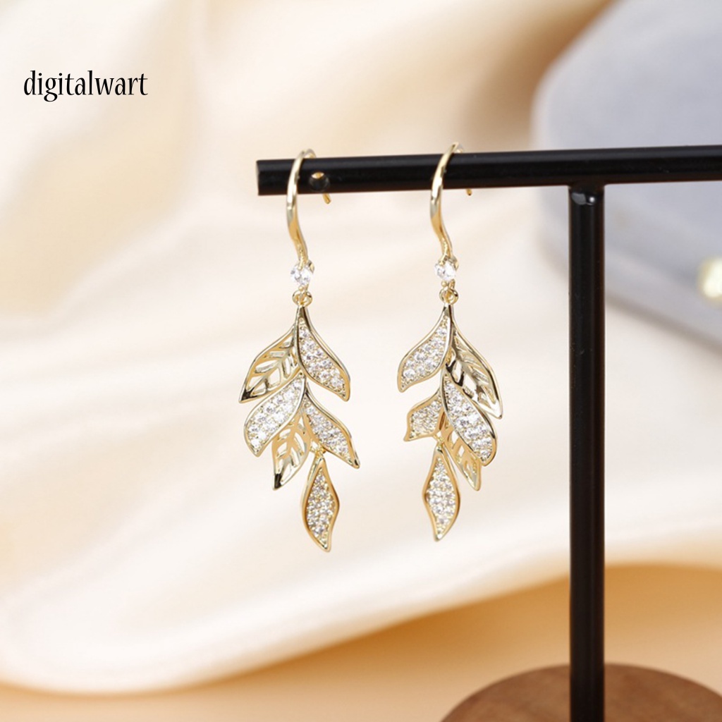 Kỹ Thuật Số| 1 Đôi Bông Tai Móc Hình Chiếc Lá Đính Đá Thời Trang Dành Cho Nữ