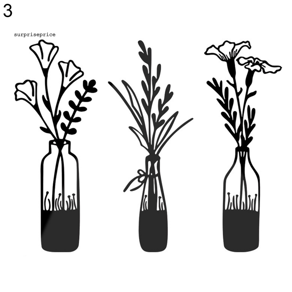 Bộ 3 Miếng Dán Tường Bằng Acrylic Tráng Gương Hình Lọ Hoa Lấp Lánh Trang Trí Nhà Cửa