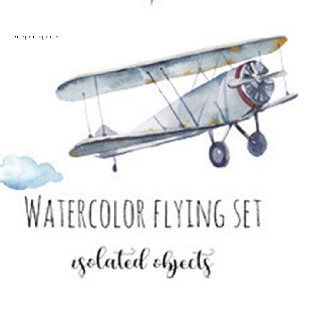 Miếng Dán Tường Trang Trí Hình Máy Bay Màu Nước Vẽ Tay Tháo Được