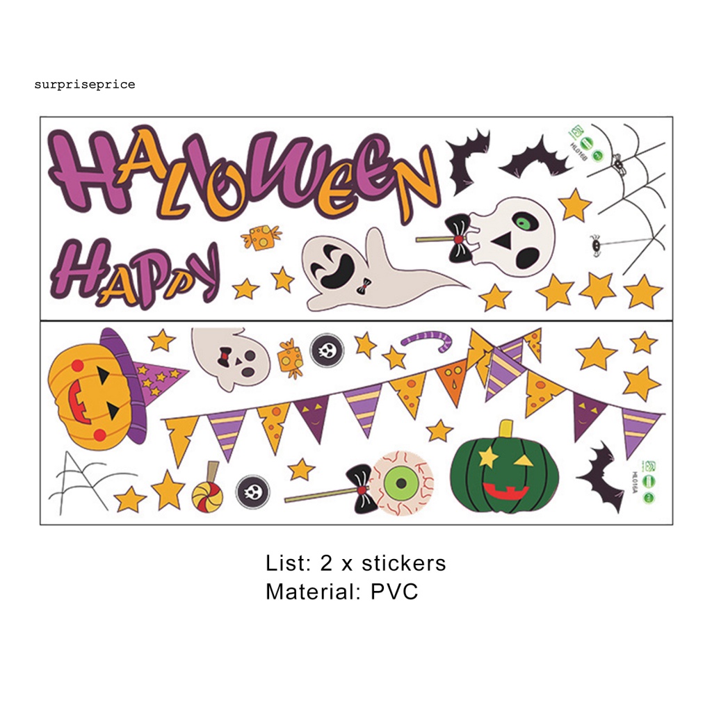Bộ 2 Đề Can Dán Tường Tự Dính Họa Tiết Hoạt Hình Bí Ngô Ma Quái Trang Trí Halloween