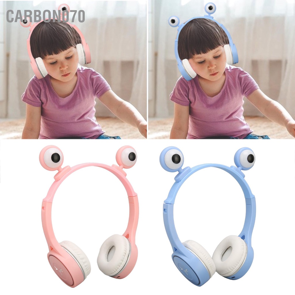 Carbon070 Tai nghe Bluetooth trẻ em hoạt hình đôi mắt to dễ thương cho có micrô đèn LED
