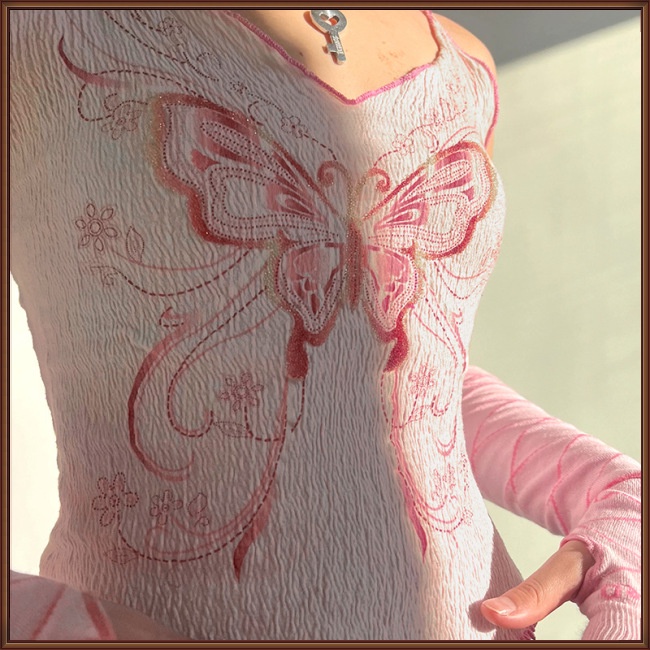 Áo Tank Top Cổ Chữ V Khoét Sâu In Họa Tiết Bươm Bướm Thời Trang Mùa Hè Cho Nữ