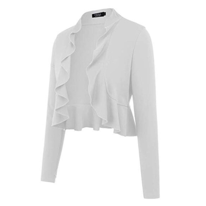 Women Long Sleeve Coat Loose Turn-Down Collar Ruffled Long Sleeve Short Suit