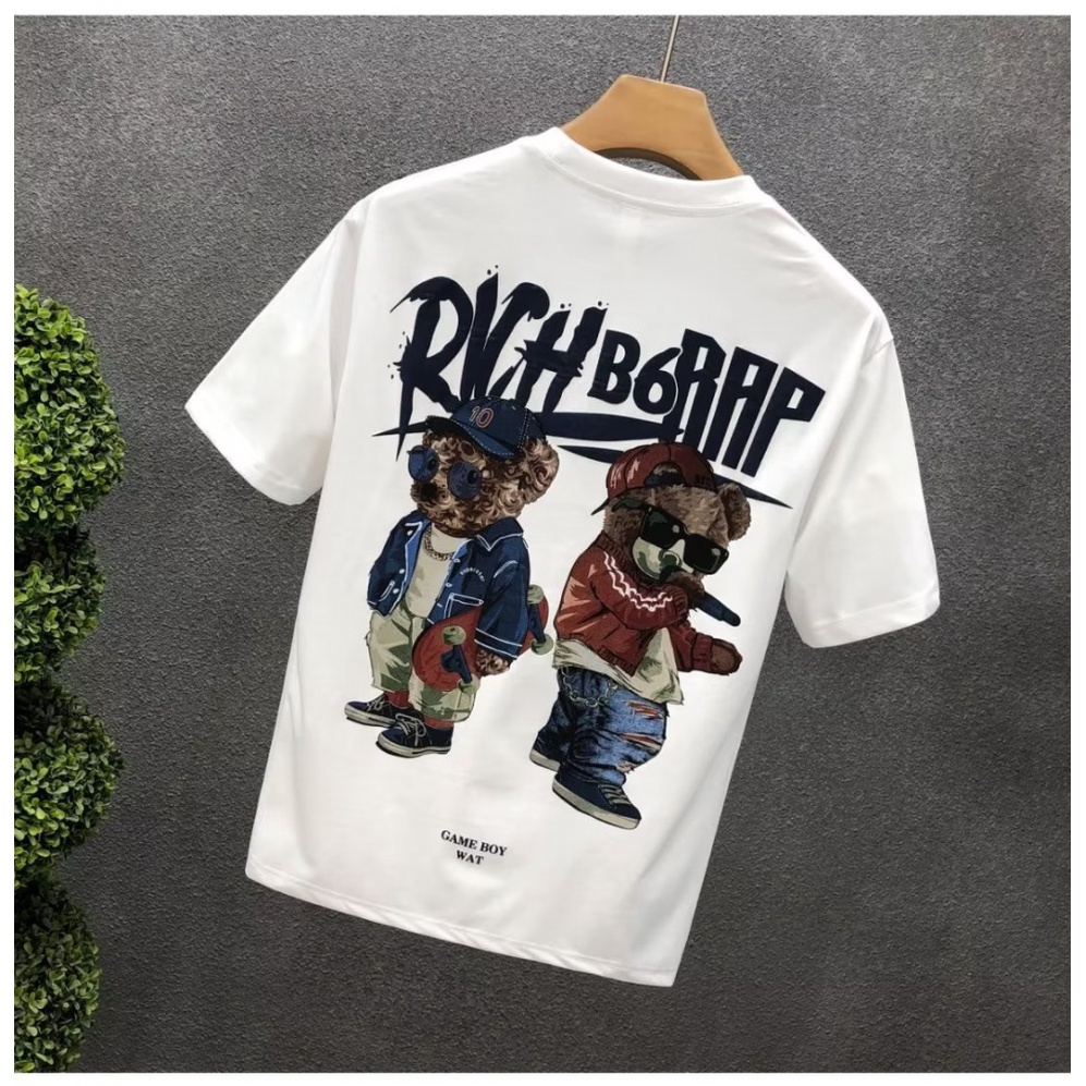 Áo Thun Cotton Ngắn Tay Cổ Tròn In Họa Tiết Hoạt Hình Phong Cách Hàn Quốc Cho Nam Cỡ S-5XL