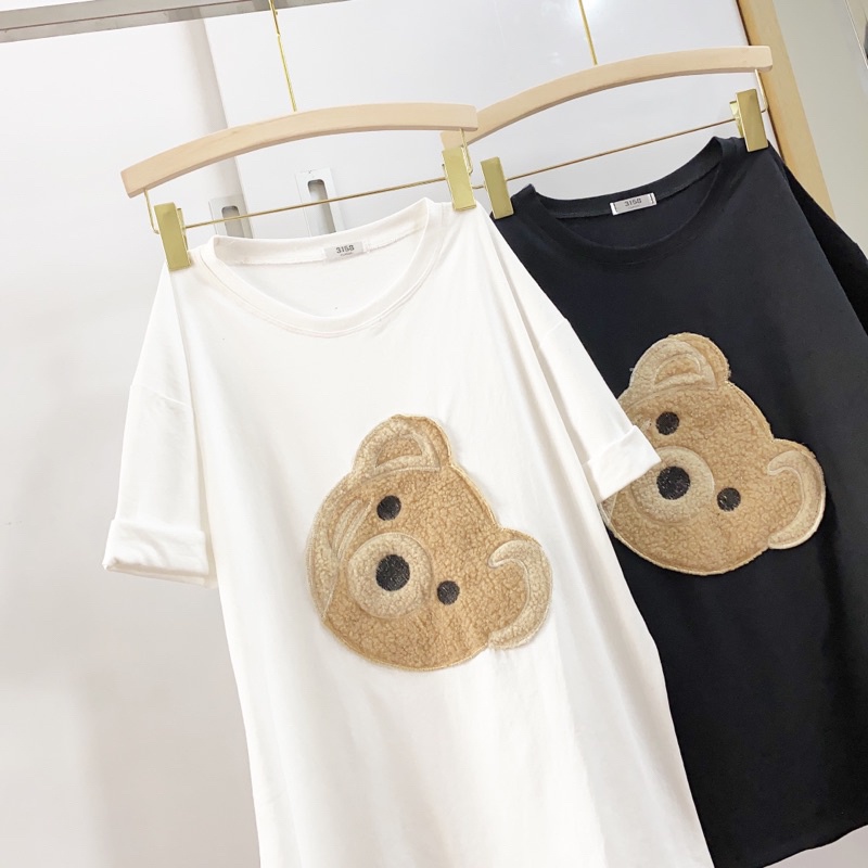 Áo phông 3158 studio1996  nam nữ form rộng chất cotton in hình gấu thêuu