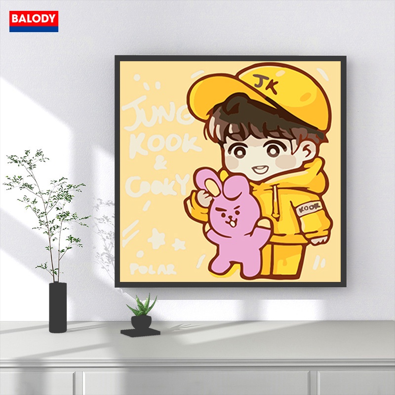 Tranh Sơn dầu Số hóa Nhóm nhạc BTS Chibi đẹp, dễ thương có khung BALODY 20x20cm treo tường