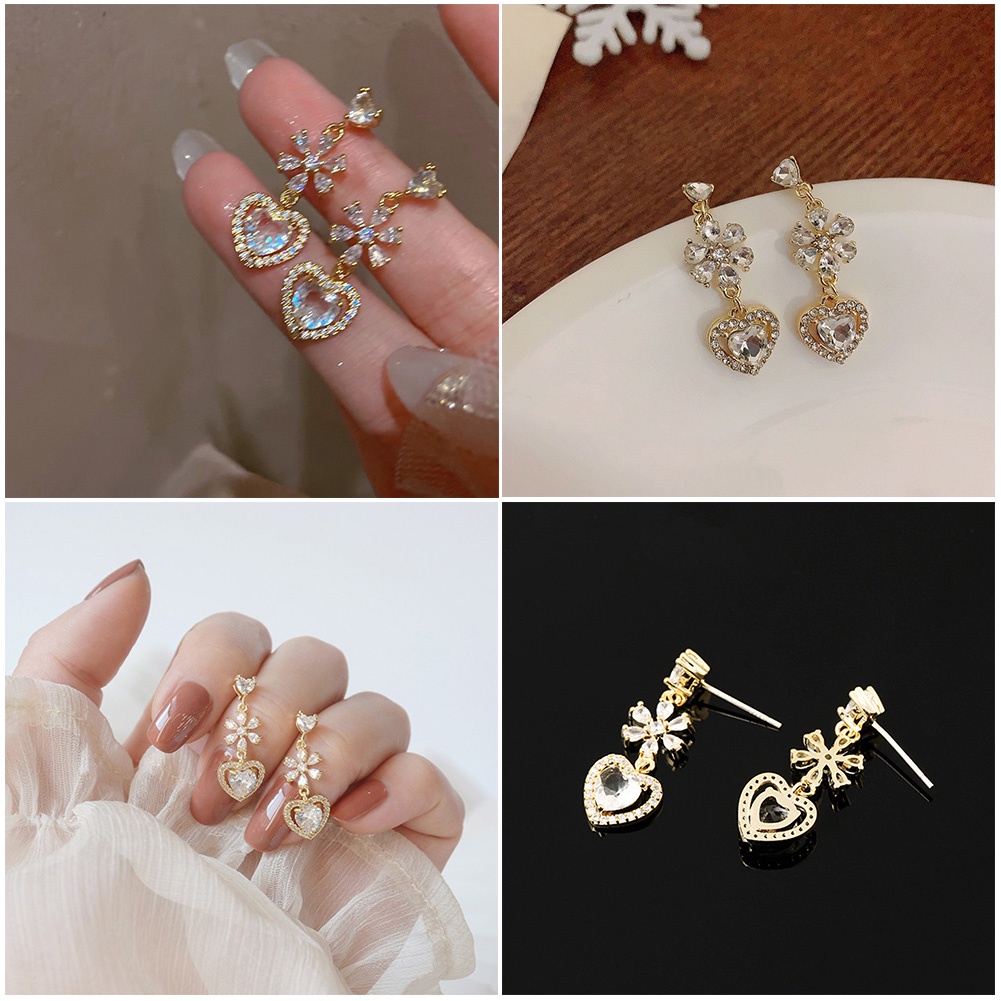 1 Cặp Bông Tai Tua Rua Đính Đá Zircon Hình Hoa / Trái Tim Tinh Tế Thời Trang Cho Nữ Và Bé Gái