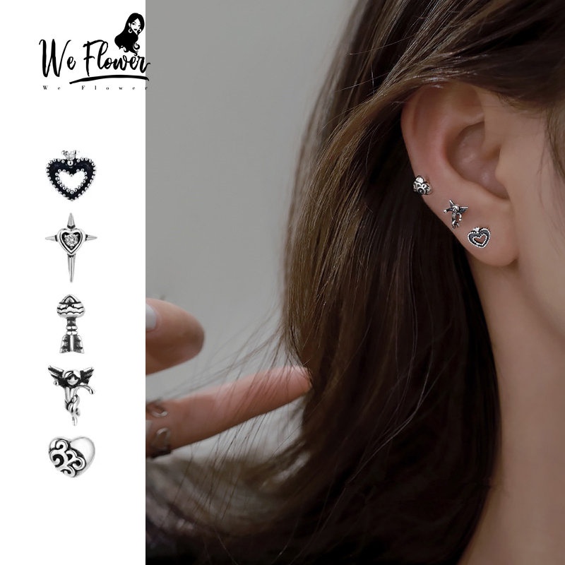 We Flower Set 5 Khuyên Tai Bạc Hình Mũi Tên Tình Yêu Phong Cách Punk Cổ Điển Dành Cho Nữ