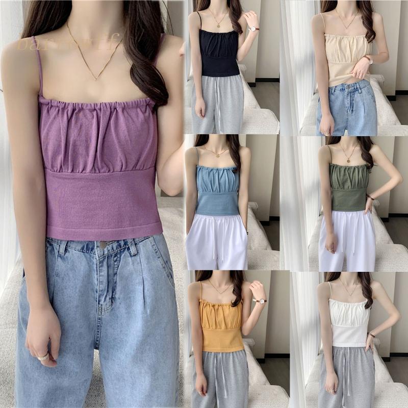 Áo Croptop Hai Dây Màu Trơn Dáng Ôm Thời Trang Mùa Hè Quyến Rũ Cho Nữ