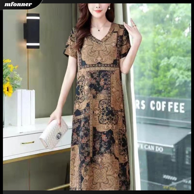 Đầm Midi Tay Ngắn Cổ Chữ V Dáng Chữ A In Hình Đám Mây Thời Trang Mùa Hè Xinh Xắn Cho Nữ