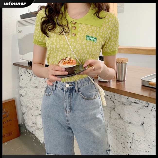 Áo Thun Cotton Ngắn Tay Họa Tiết Da Báo Màu Sắc Tương Phản Phong Cách Retro