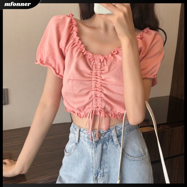 Áo Sweater Dệt Kim Tay Ngắn Hở Rốn Thời Trang Mùa Hè Cho Bạn Gái