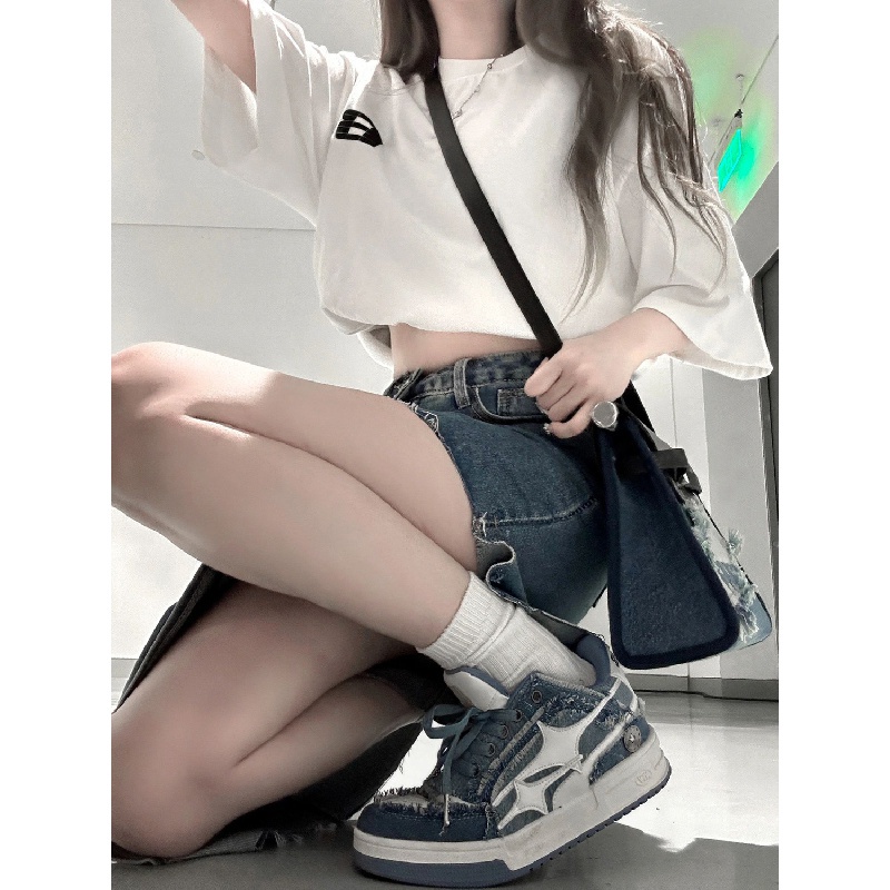 Chân váy jean Chữ A Lưng Cao Phong Cách Hong Kong Thời Trang Mùa Hè Cho Nữ