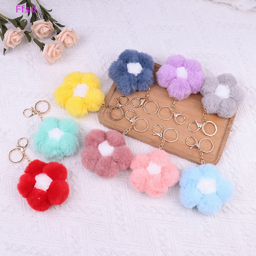 {Ffsd} Móc Khóa Gắn Bóng Lông Giả Hình Hoa Hướng Dương Đáng Yêu Có Móc Khóa * Bán Chạy