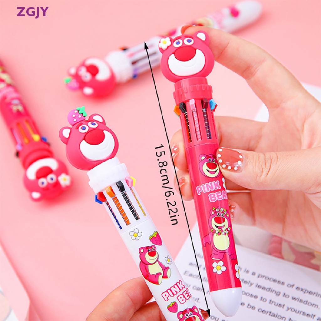 Bút Bi ZGJY 10 Màu Đa Năng Họa Tiết Gấu Dâu Tây Dễ Thương Mới