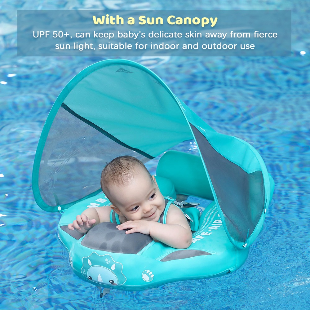 Phao Bơi Chống Thấm Nước Không Bơm Hơi Thân Thiện Với Làn Da Có Đuôi Và Mái Che Nắng Dành Cho Trẻ Em 3-24 Tháng Tuổi