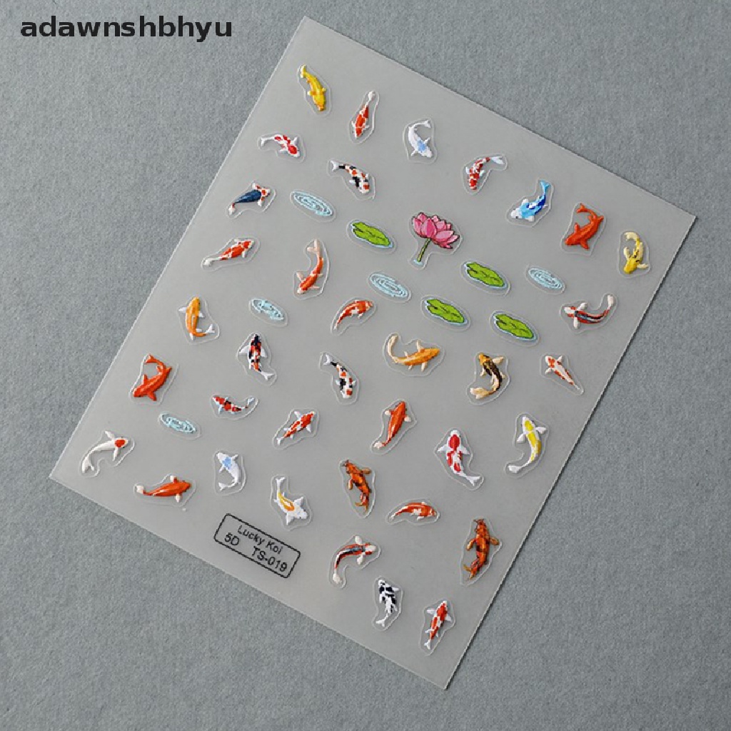 Miếng Dán Trang Trí Móng Tay Họa Tiết Cá Lá Sen 5D Nhiều Màu Sắc