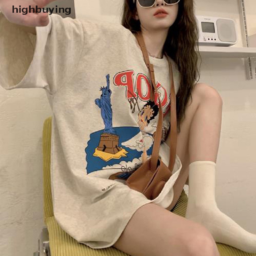 Áo Thun Tay Ngắn Cổ Tròn In Họa Tiết Hoạt Hình Cho Nữ