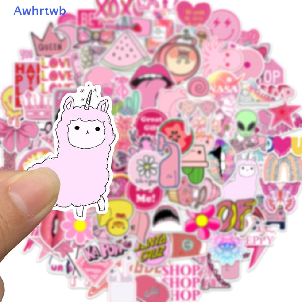 Set 100 Miếng Dán Hành Lý Màu Hồng Vẽ Hoạt Hình Graffiti Cho Nữ Mới