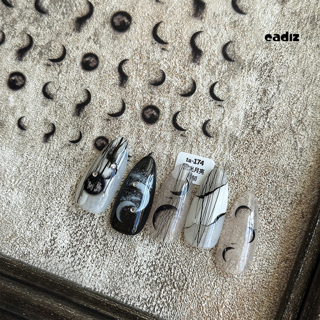 Miếng Dán Trang Trí Móng Tay Hình Mặt Trăng / Đen / Trắng Độc Đáo DIY