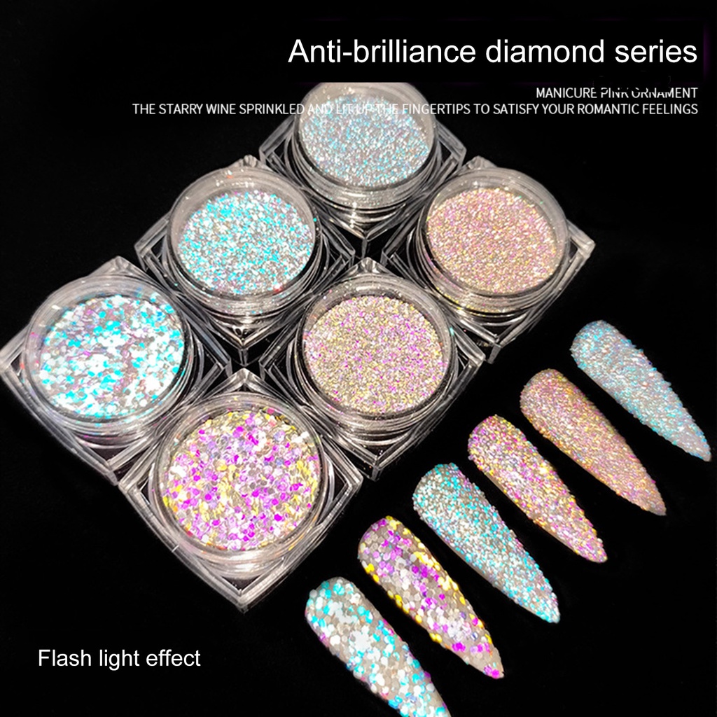 1 Bột Kim Tuyến Lấp Lánh Độ Bóng Cao Dễ Dán 6 Màu Tùy Chọn Dùng Trang Trí Móng Tay DIY