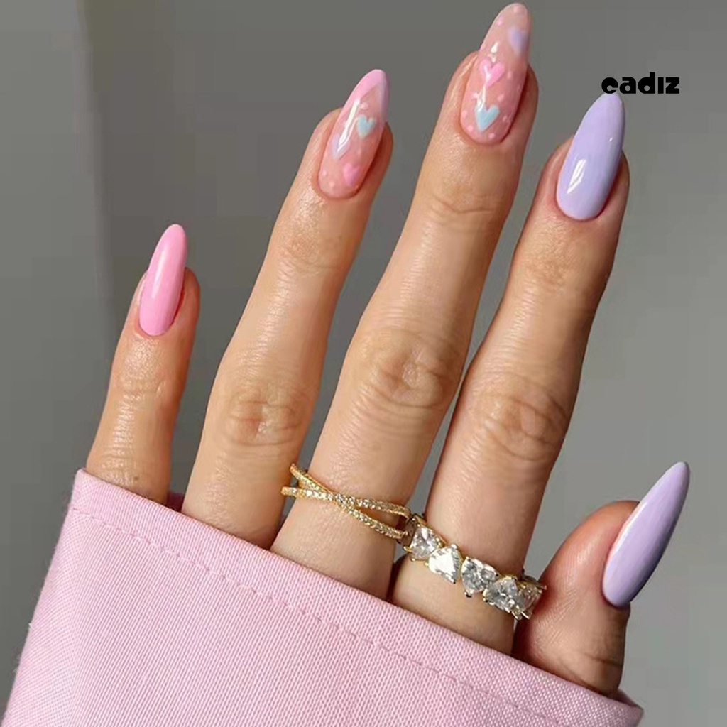1 Bộ Móng Tay Nối Dài Giả Che Phủ Toàn Diện Kèm Keo Dán Màu Hồng / Tím / Hồng Macaron Trang Trí Móng Nghệ Thuật