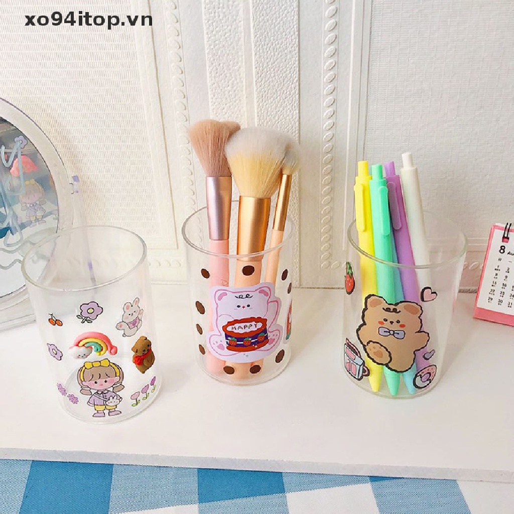 Hộp Đựng Bút / Cọ Trang Điểm Bằng Acrylic Trong Suốt Hình Tròn / Vuông Sức Chứa Lớn Tiện Dụng Cho Trường Học / Văn Phòng