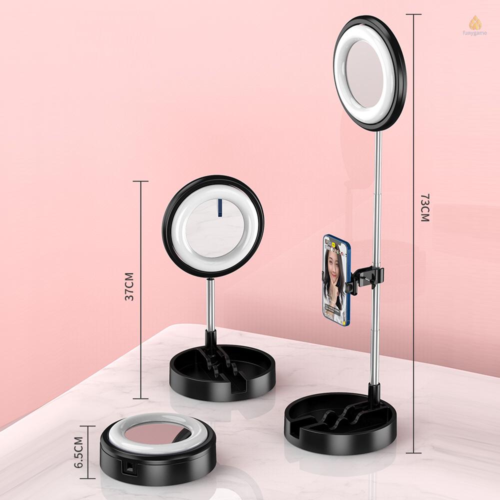 Vòng Đèn Led Tròn Gắn Gương Trang Điểm Có Thể Gập Lại Kèm Giá Đỡ Điện Thoại 3 Màu 5 Mức Độ Sáng Hỗ Trợ Quay Video Chụp Ảnh