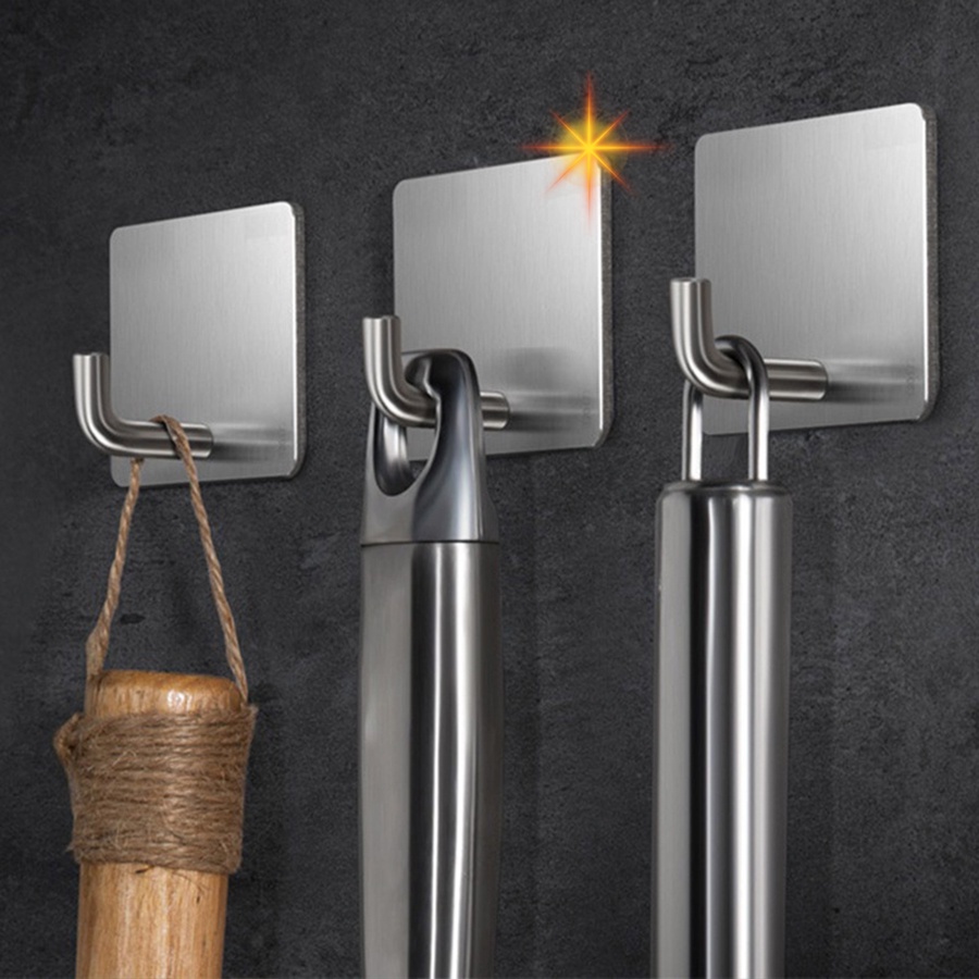 PVN59187 Móc INOX 304 Treo Đồ nặng, treo thớt, nồi niêu INOX 304  Dán Tường Gạch, Men, Kính