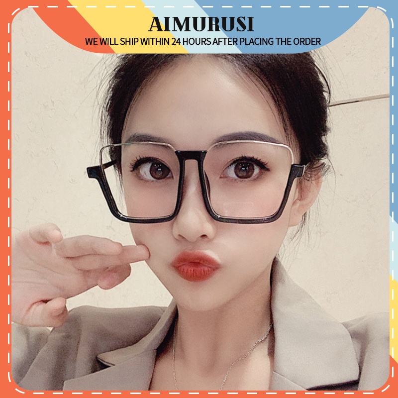 (AIMURUSI) COD Kính Râm Nửa Gọng Phẳng Đa Năng Gọng Lớn Chống Ánh Sáng Xanh Lam Phong Cách Hàn Quốc Cổ Điển