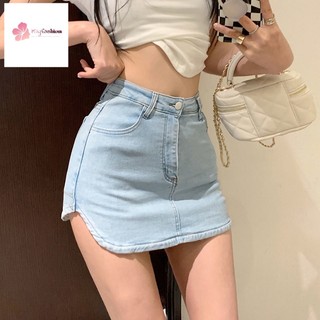 Chân Váy Denim Lưng Cao Xẻ Tà Quyến Rũ Thời Trang Cho Nữ