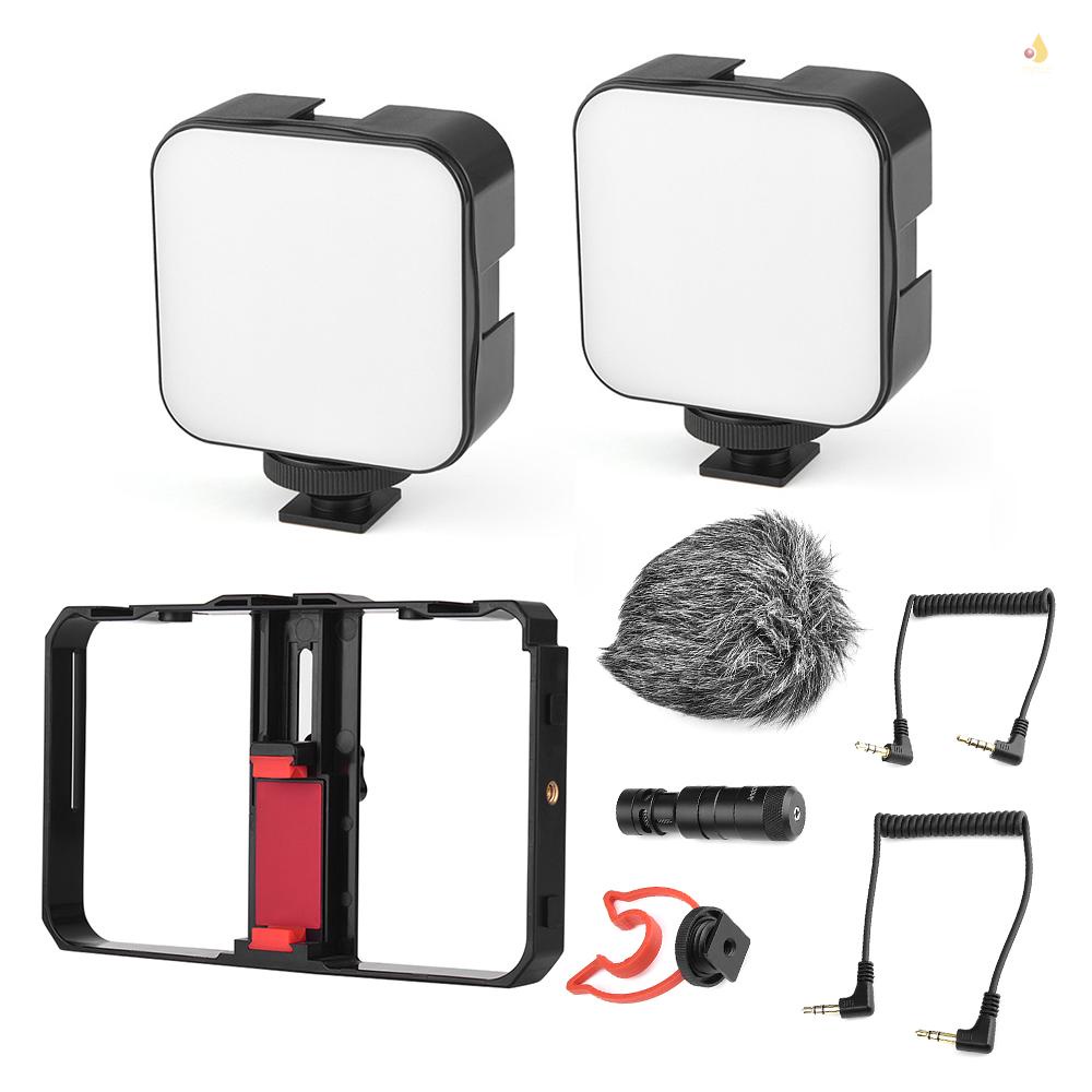 Bộ Khung Điện Thoại Thông Minh Andoer 2 Đèn LED Mini + Micro Mini + Giá Đỡ Điện Thoại + Giá Đỡ 3 Chân Chống Sốc
