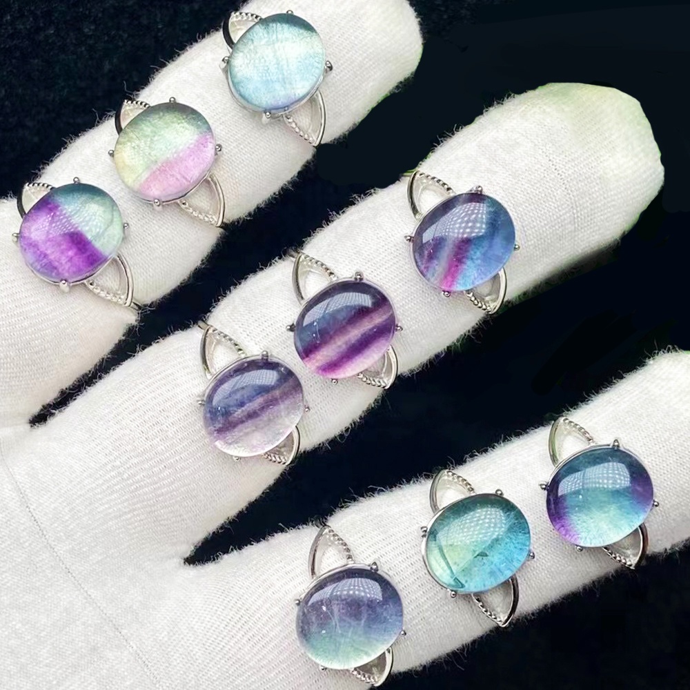 Nhẫn Đá Fluorite Tự Nhiên Nhiều Màu Thời Trang Cho Nữ