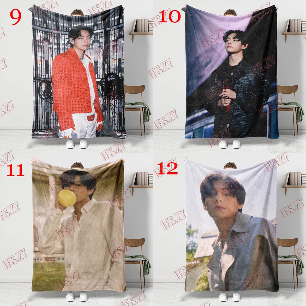 Chăn Điều Hòa Không Khí Một Mặt Bằng Vải flannel 4 Kích Thước In Hình bts v kim tae-hyung
