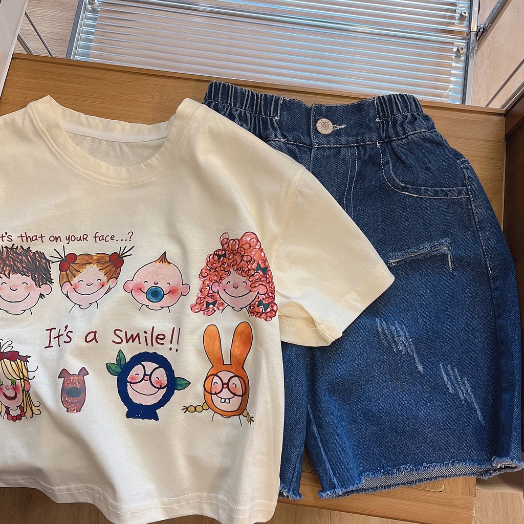 Áo Thun cotton Tay Ngắn Dáng Rộng In Họa Tiết Hoạt Hình Dễ Thương Cho Bé Gái