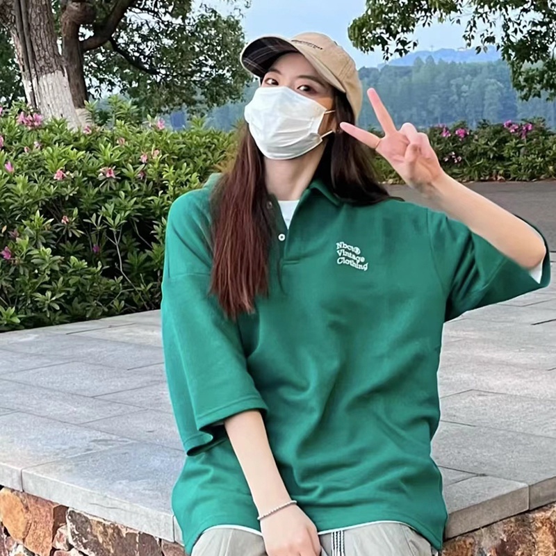 Áo polo Ngắn Tay Dáng Rộng Thiết Kế Mới Thời Trang Theo Phong Cách Vintage Dành Cho Nữ