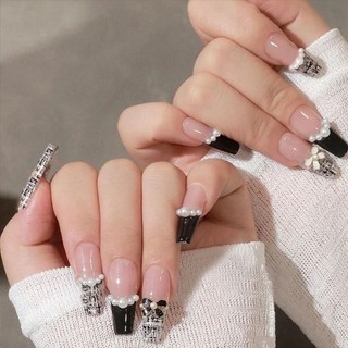 Set 24 Móng Tay Giả 3D Đính Ngọc Trai