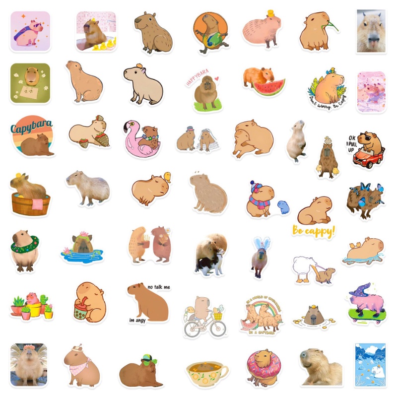 Z&M❀ Sticker Dán Trang Trí Xe Hơi Capybara ❀ Bộ 50 Miếng Dán Chống Thấm Nước Hình Động Vật Dễ Thương