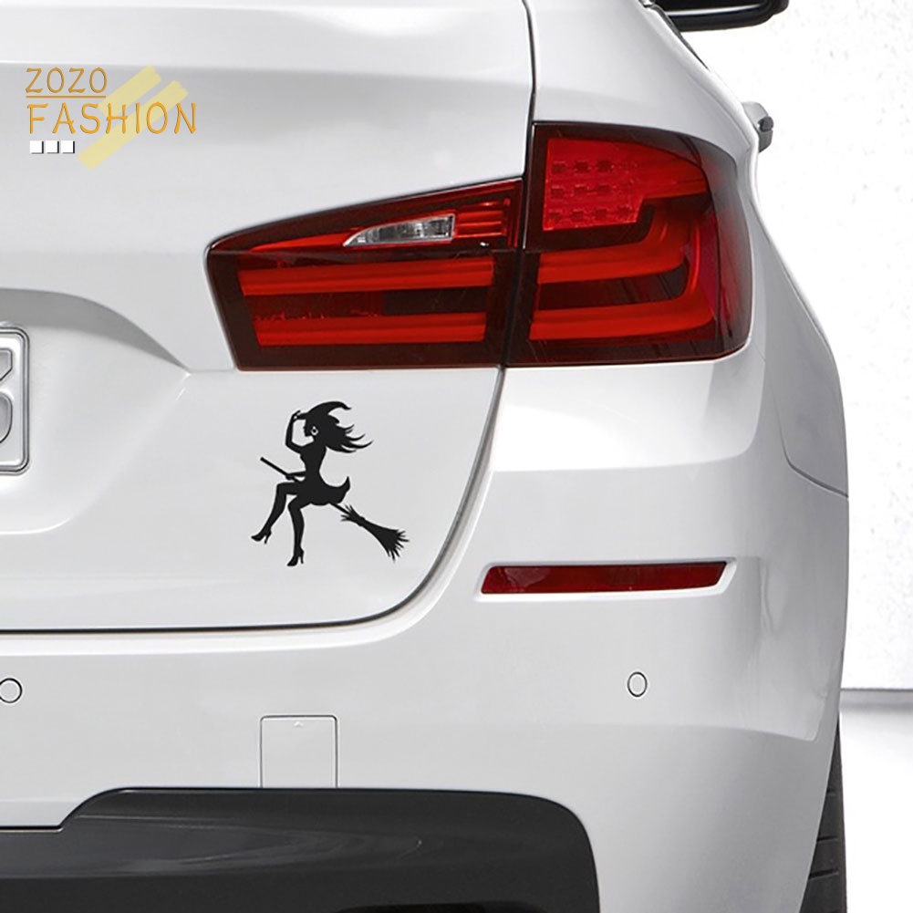 Miếng Dán Trang Trí Xe Hơi Họa Tiết Phù Thủy Và Chổi Phản Quang Vui Nhộn