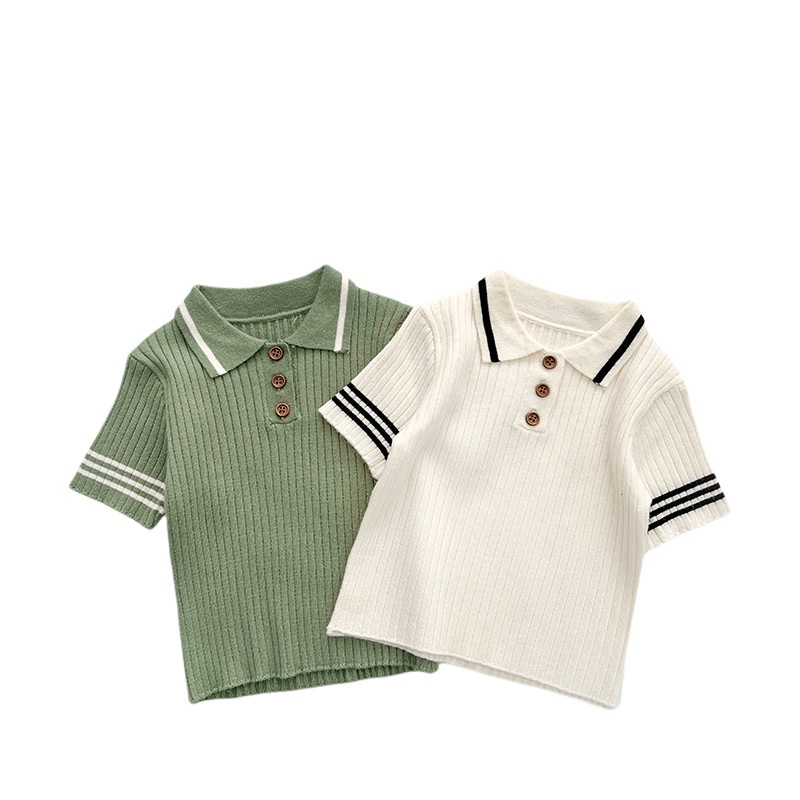 Áo polo Dệt Kim Tay Ngắn Màu Tương Phản Thời Trang Mùa Hè 2023 Phong Cách Bắc Âu Cho Bé Dễ Phối Đồ MXJM