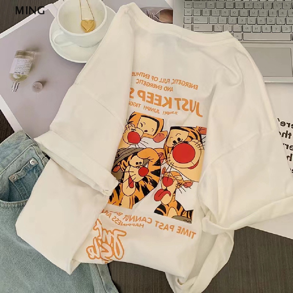 Áo Thun Tay Ngắn Cổ Tròn Dáng Rộng In Họa Tiết Hoạt Hình Thời Trang Mùa Hè Cho Nữ