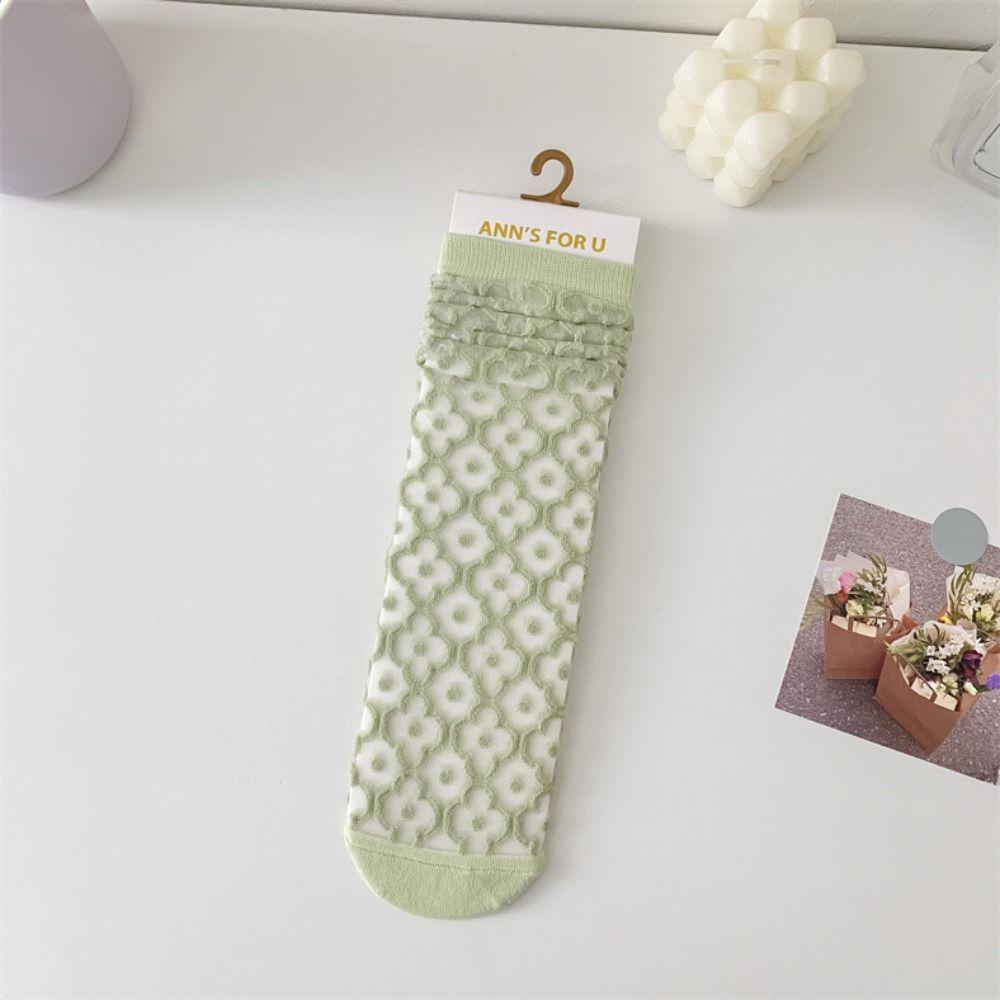 Vớ Cotton Lụa Thủy Tinh Trong Suốt Thấm Hút Mồ Hôi Thoáng Khí Phối Ren Dễ Thương Thời Trang Cho Nữ