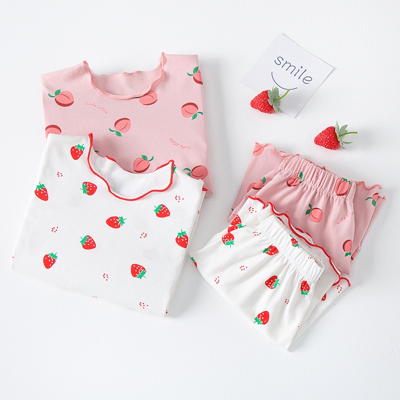Bộ Đồ Ngủ Tay Ngắn Mềm Mại Thoải Mái Phong Cách Hàn Quốc Thời Trang Mùa Hè Cho Bé Gái 0-6 Tuổi