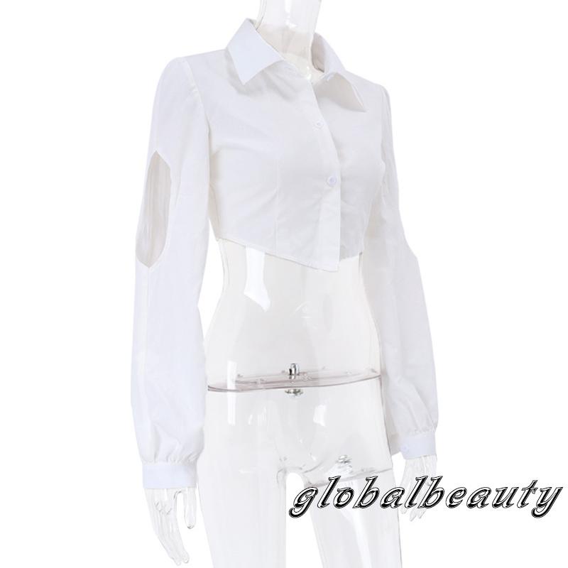 Áo Croptop Tay Dài Cổ Bẻ Màu Trơn Dáng Ôm Cài Khuy Thời Trang Mùa Xuân Dành Cho Bạn Nữ