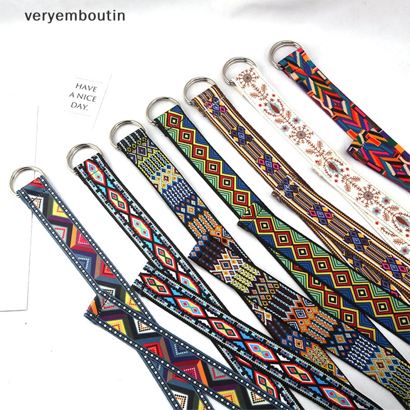 Thắt Lưng Vải Canvas Khóa Chữ D in Họa Tiết Phong Cách Bohemian Thời Trang Cho Nữ