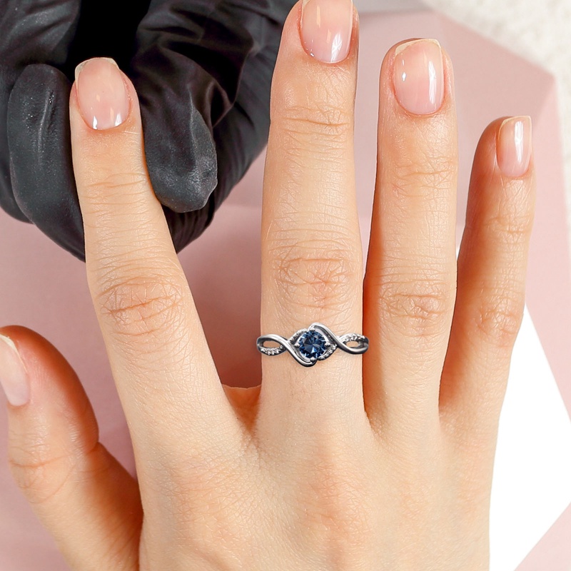 Nhẫn Bạc Đính Đá Zirconia Màu Xanh Dương Độc Đáo Thời Trang Chất Lượng Cao Cho Nữ