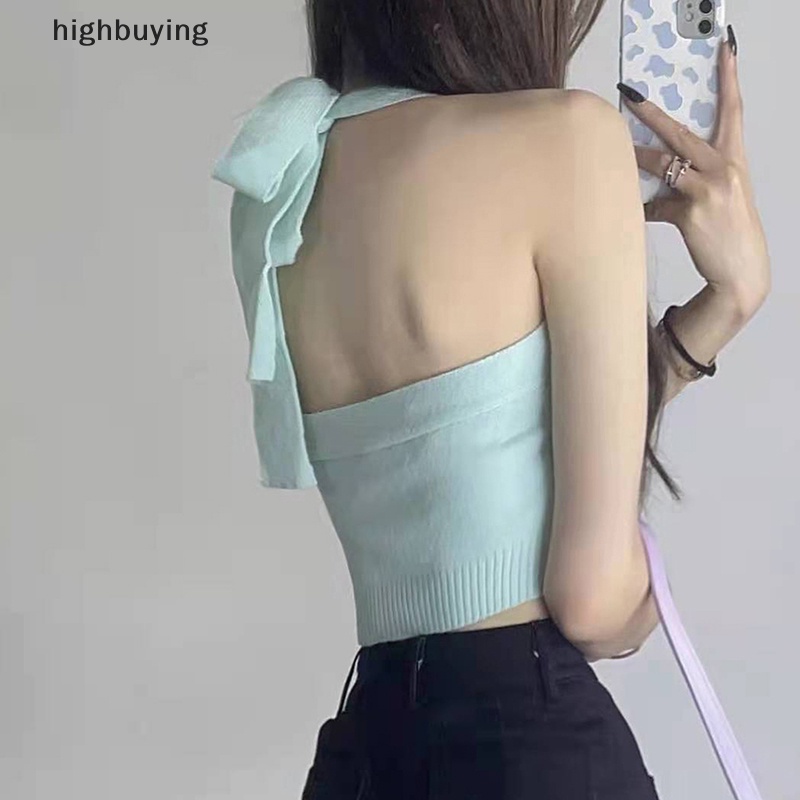 Áo Crop top Dệt Kim Y2k Không Tay Hở Lưng Phong Cách Vintage Gợi Cảm Cho Nữ