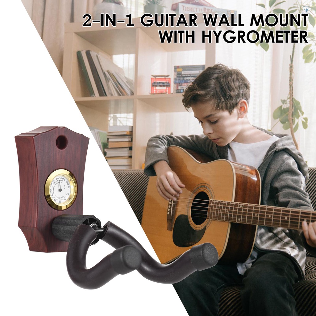 Giá Đỡ Gắn Tường 2 Trong 1 Có Đồng Hồ Đo Độ Ẩm Và Nhiệt Độ Cho Guitar Ukulele Mandolin