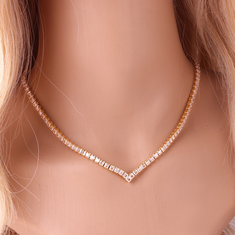 Bộ Trang Sức Vòng Tay / Khuyên Tai Chữ V Đính Đá Zircon Toàn Diện Thời Trang Âu Mỹ